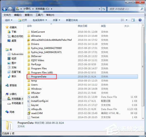 Win7系統如何查找C盤中的ProgramData文件夾？